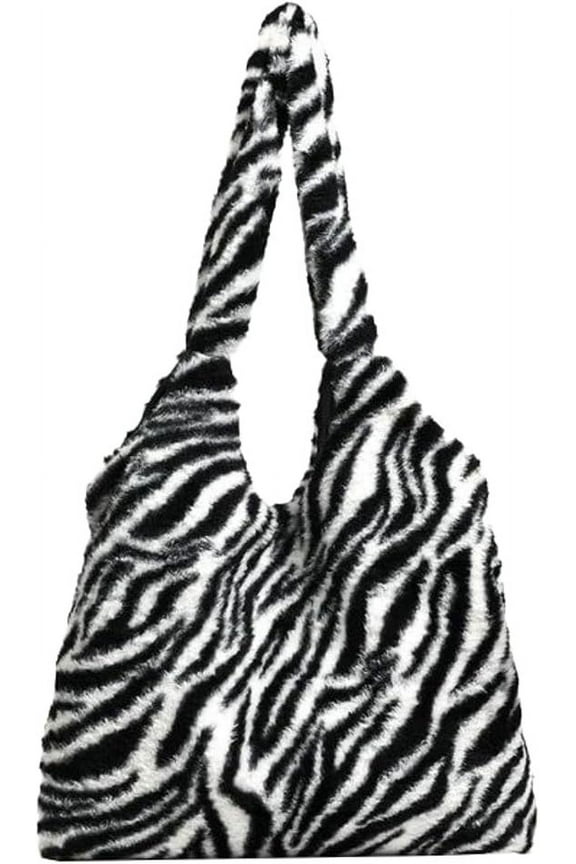 Fuzzy Shoulder Bag for Women Plush Hobo Bag Tote Handbag Soft Fluffy Handbag Purse Top Handle Bag Animal Pattern Satchels