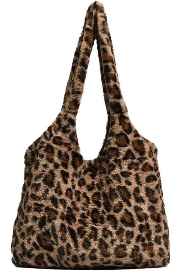 Fuzzy Shoulder Bag for Women Plush Hobo Bag Tote Handbag Soft Fluffy Handbag Purse Top Handle Bag Animal Pattern Satchels
