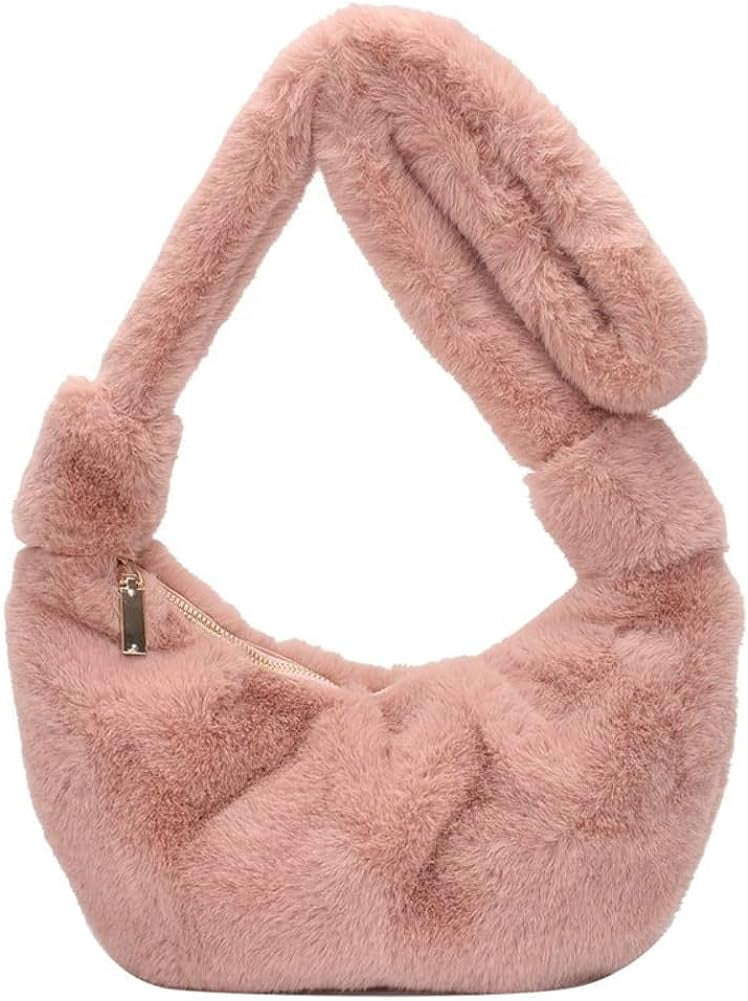 Plush Tote Bag Large Fuzzy Bag Cute Plush Bag Women Girl Faux Fur Shoulder Handbag Purse For Autumn And Winter - Beige