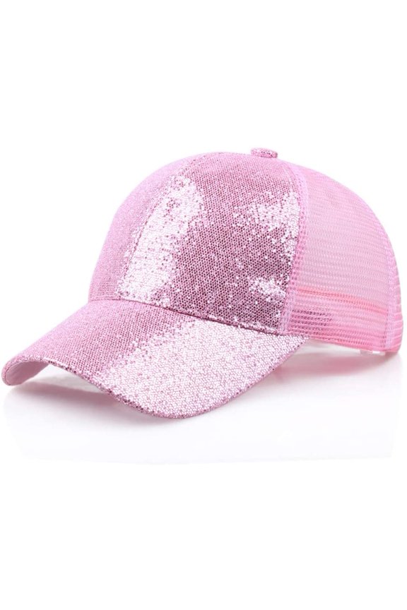 Girls Adjustable Sequins Caps High Bun Ponytail Glitter Mesh Trucker Baseball Hats Messy Sun Snapback Fashion Cap