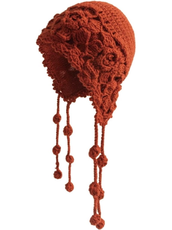 Girls Knit Hats Winter Crochet Flora Hat Warm Ear Flap Beanie Skulls Cap with Tassel 2-7 Years