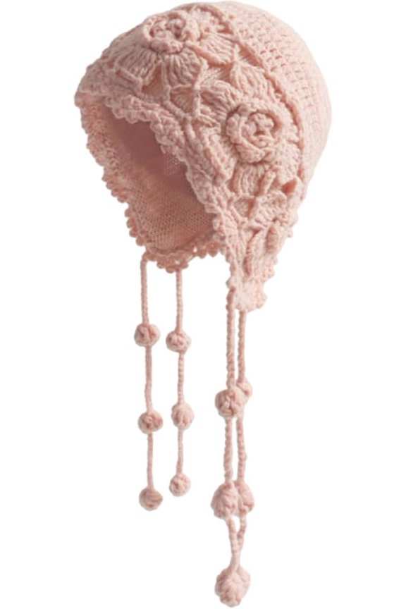 Girls Knit Hats Winter Crochet Flora Hat Warm Ear Flap Beanie Skulls Cap with Tassel 2-7 Years