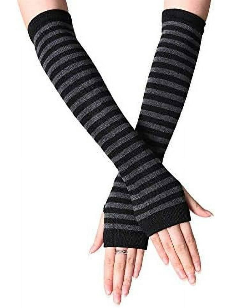 Kukuzhu Goth Striped Gloves Arm Warmers Y2K Harajuku Long