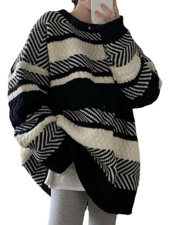 Grunge Striped Sweater Y2K Harajuku Hip Hop Knit Pullover Fairy Gothic Streetwear Punk Oversized Clothes