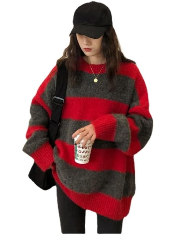 Grunge Striped Sweater Y2K Hip Hop Knit Pullover Fairycore Gothic Streetwear Punk Vintage Oversized Clothes