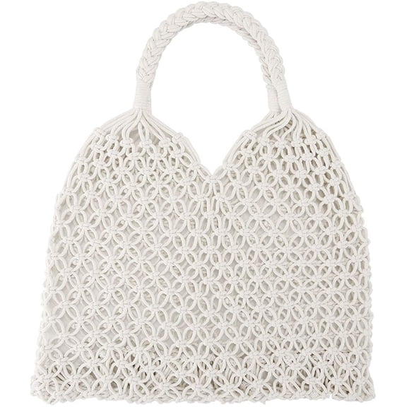 Kukuzhu Handmade Straw Bag Travel Beach Fishing Net Handbag Shopping Woven Shoulder Bag for Women