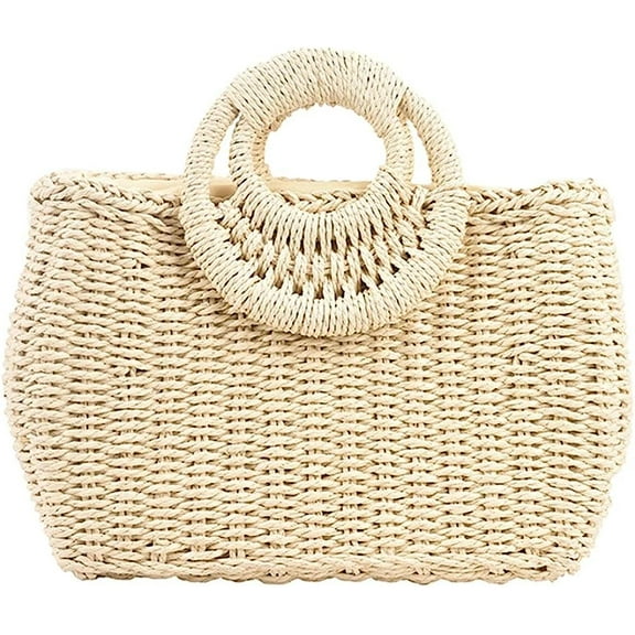 Kukuzhu Handmade Woven Straw Handbag Women Summer Trendy Beach Travel Tote Bag Purse