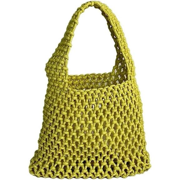 Kukuzhu Handwoven Hobo Bag for Women Bucket Bag Cotton Rope Crochet Totes Hollow String Handbags Summer Beach Purses