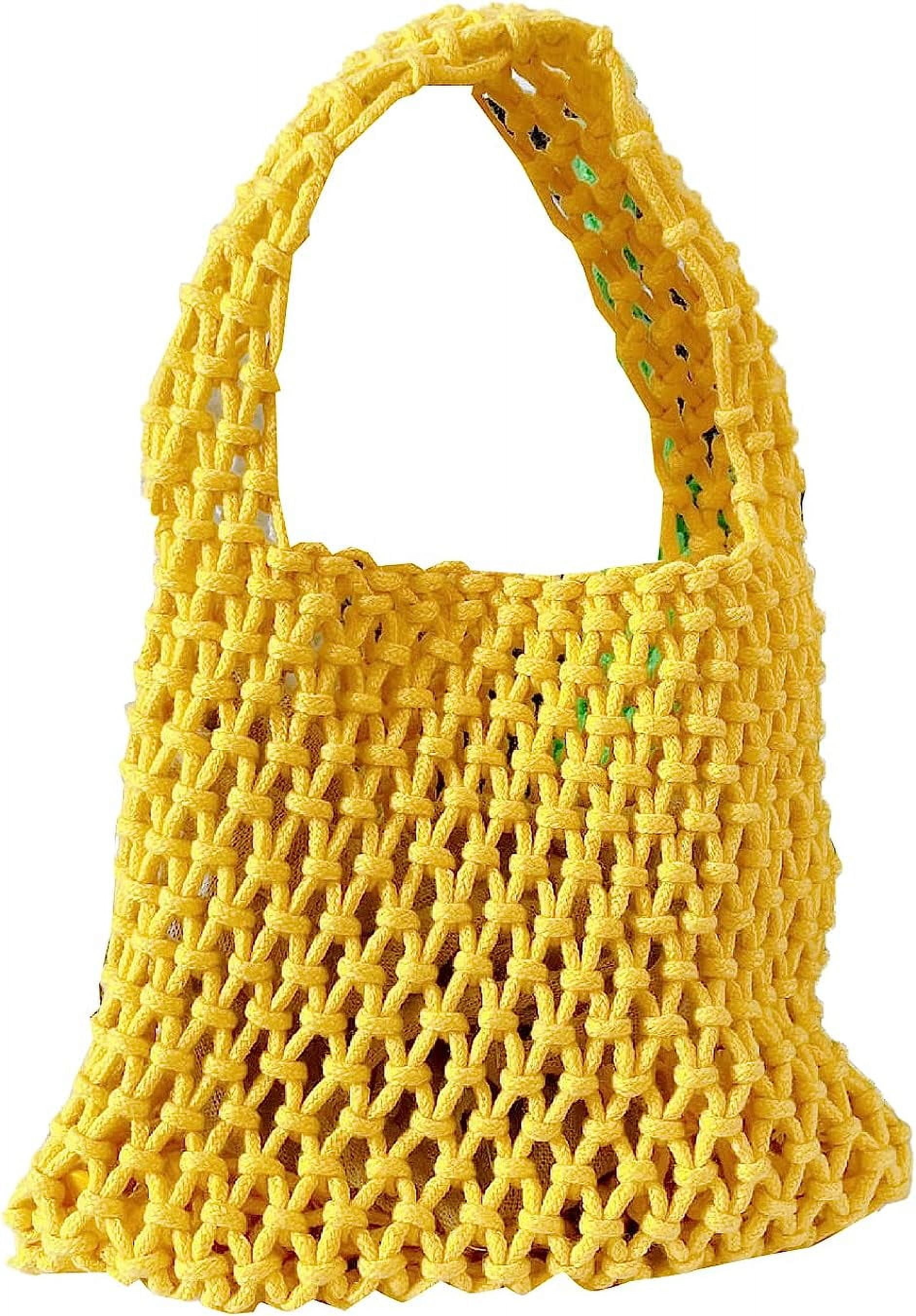 Kukuzhu Handwoven Hobo Bag for Women Bucket Bag Cotton Rope Crochet Totes Hollow String Handbags Summer Beach Purses