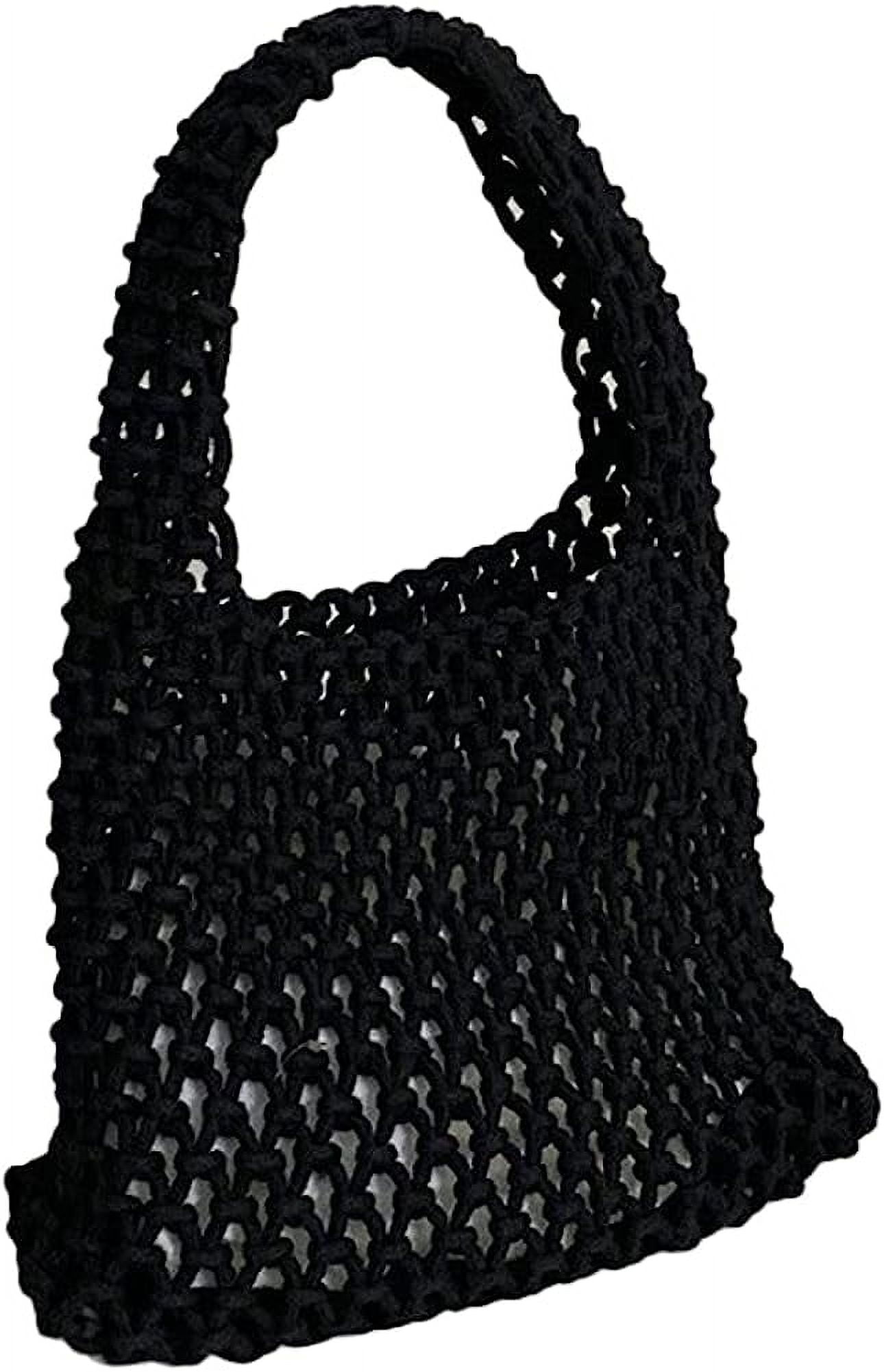Kukuzhu Handwoven Hobo Bag for Women Bucket Bag Cotton Rope Crochet Totes Hollow String Handbags Summer Beach Purses