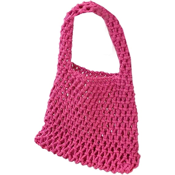 Kukuzhu Handwoven Hobo Bag for Women Bucket Bag Cotton Rope Crochet Totes Hollow String Handbags Summer Beach Purses