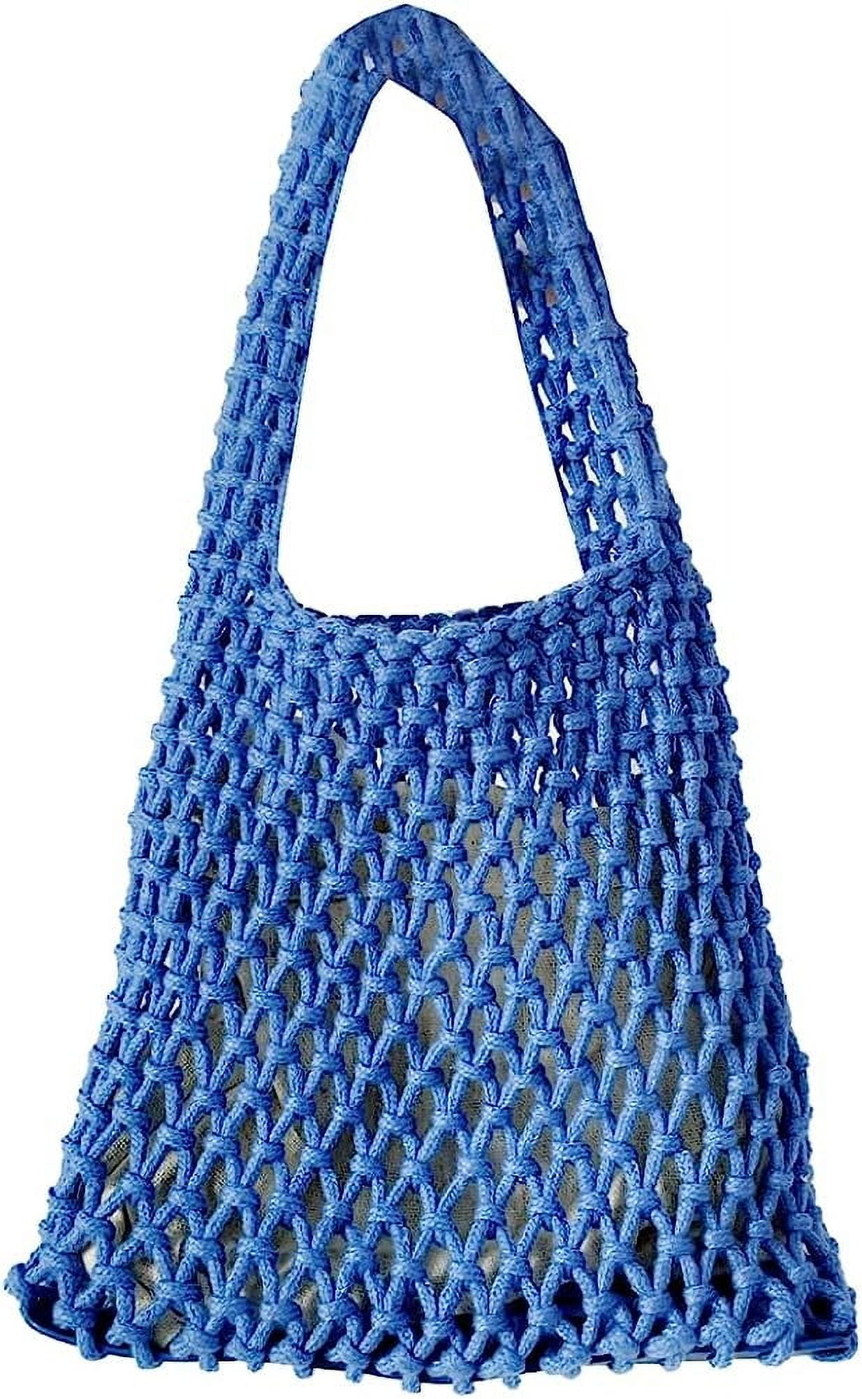Kukuzhu Handwoven Hobo Bag for Women Bucket Bag Cotton Rope Crochet Totes Hollow String Handbags Summer Beach Purses