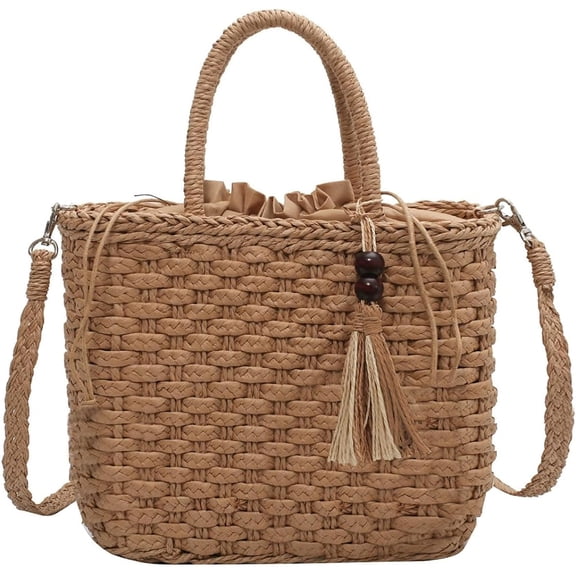 Kukuzhu Handwoven Straw Bag for Women Lightweight Shopping Tote Handbag Purse Boho Bag