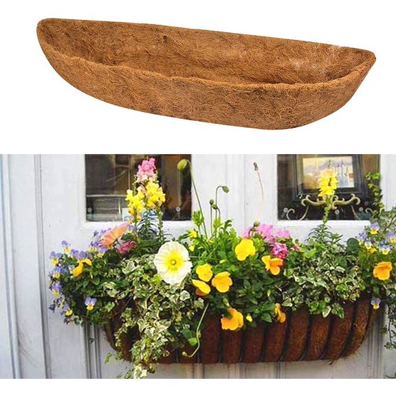 Kukuzhu Hanging Basket Coco Liners Replacement, Coconut Fiber Planter Liners, Natural, Thick and Sturdy, Suitable for Window Box Hanging Trough Planter, Garden Fence Flower Vegetables Pot (48inches)