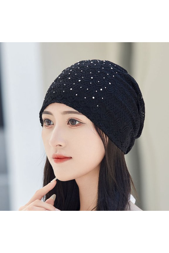 Hat Girl Spring And Summer Thin Air -Breathable Flowers Lace Drill Fashion Headscarf Hats Cover White Hair Baotou Hat Casual Pile Hat