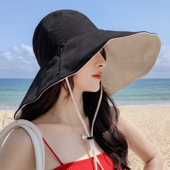 Kukuzhu Hat For Women In Spring And Summer, Oversized Brim, DoubleSided Fisherman Hat, Solid Color, Version, Outdoor Leisure Beach UV Resistant Sunshade Hat