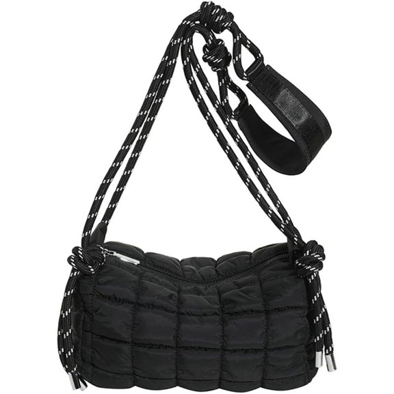 Kukuzhu Hobo Bag for Women Nylon Shoulder Crossbody Bag Purse Lanyard Totes Handbag Bubble Pleated Top Handle Bag