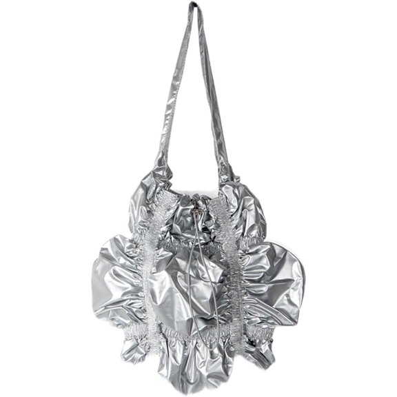 Kukuzhu Hobo Bag for Women PU Leather Shoulder Bright Purse Totes Lace Cloud Handbag Pleated Top Handle Bag