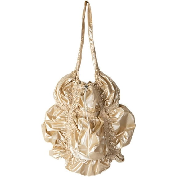 Kukuzhu Hobo Bag for Women PU Leather Shoulder Bright Purse Totes Lace Cloud Handbag Pleated Top Handle Bag