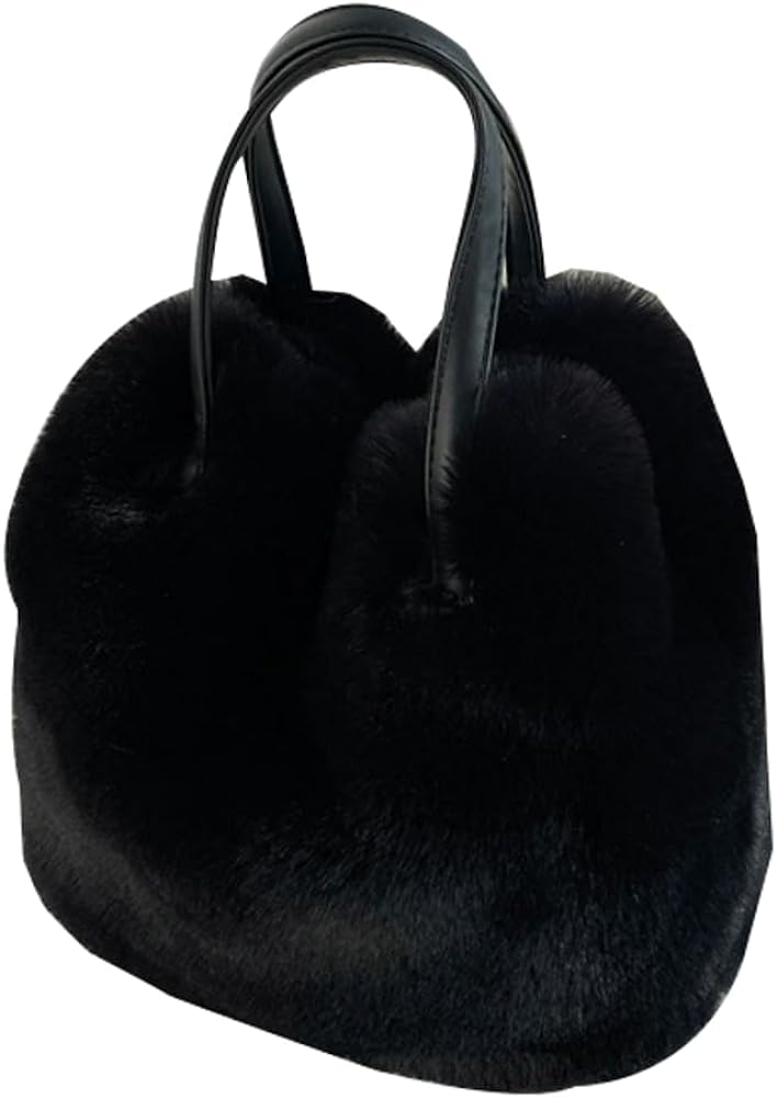 Faux Fur Fluffy Hobo Bag For Women - Fuzzy Tote, Plush Purse, Cute Crescent Shape