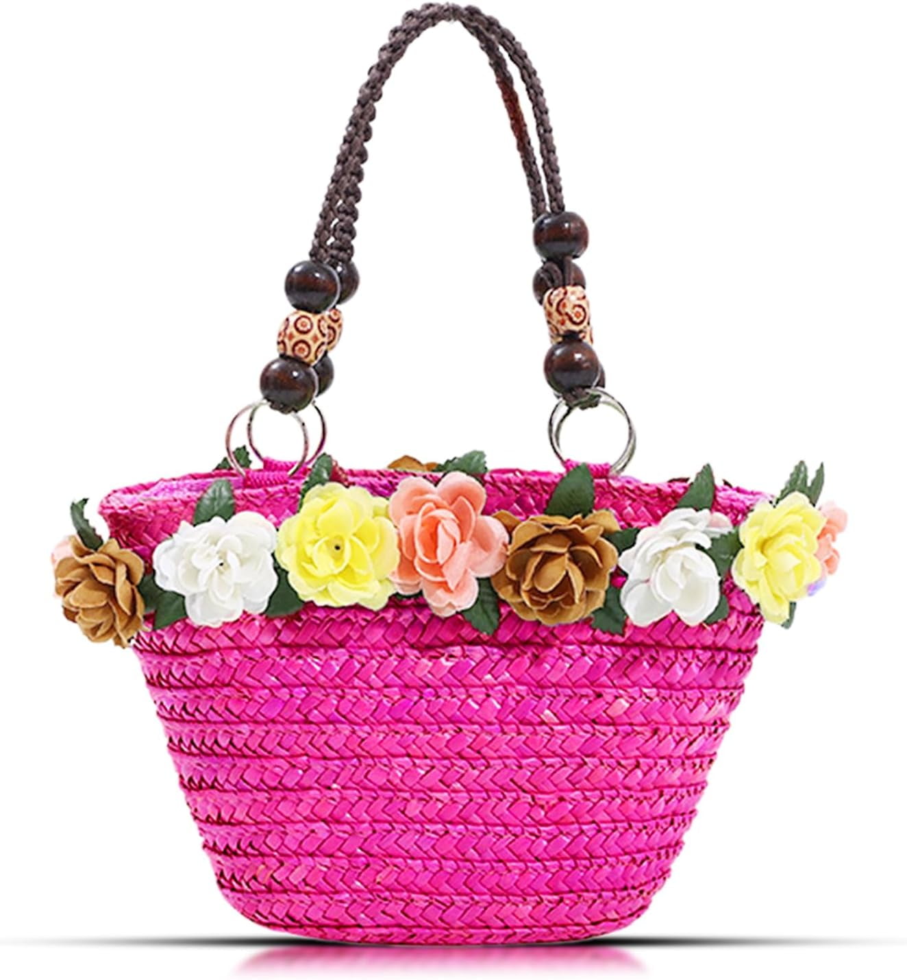 Kukuzhu Hot Pink Tote Bag for Women, Beach Bag, Mini Straw Bag Cute ...