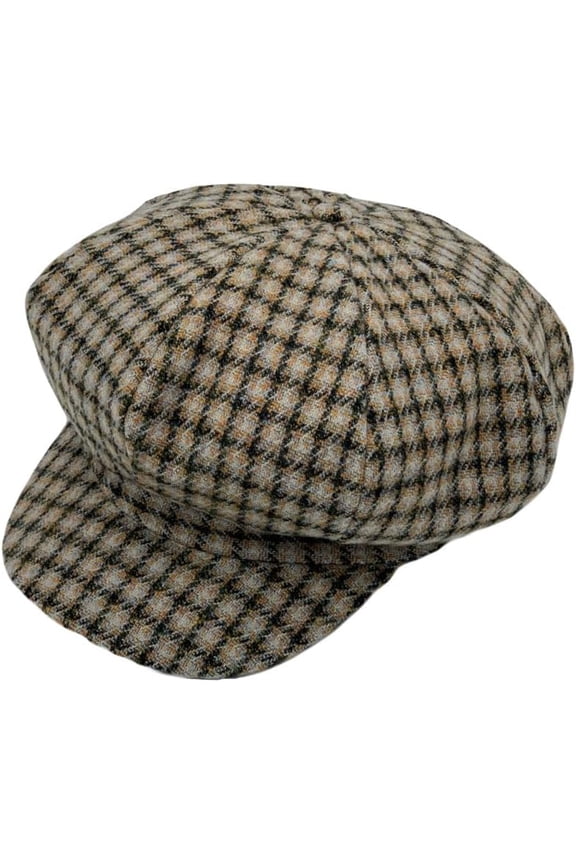 Houndstooth Newsboy Cap - Wool 8 Panel Cabbie Baker Boy Hat Plaid Check Beret LDG1565