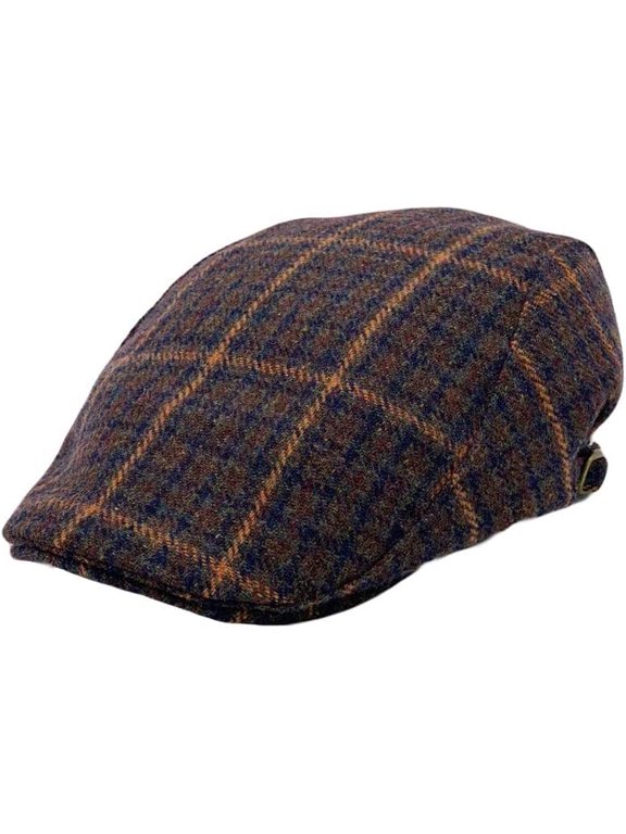 Houndstooth Plaid Check Pattern Newsboy Hat Wool Adjustable Flat Cap LD31461
