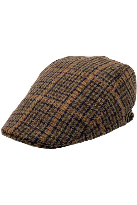 Houndstooth Plaid Check Pattern Newsboy Hat Wool Adjustable Flat Cap LD31461