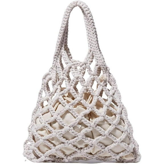 Kukuzhu Knit Purses Tote Bags for Women Mesh Hobo Bag Handwoven Handbag Cute Tote Bags Beach Bag