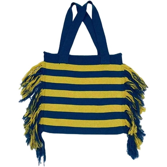 Kukuzhu Knitted Tote Bag Womens Tassel Shoulder Bag Striped Large Hobo Bag Purses Reusable Shopping Bags Handbags for Women