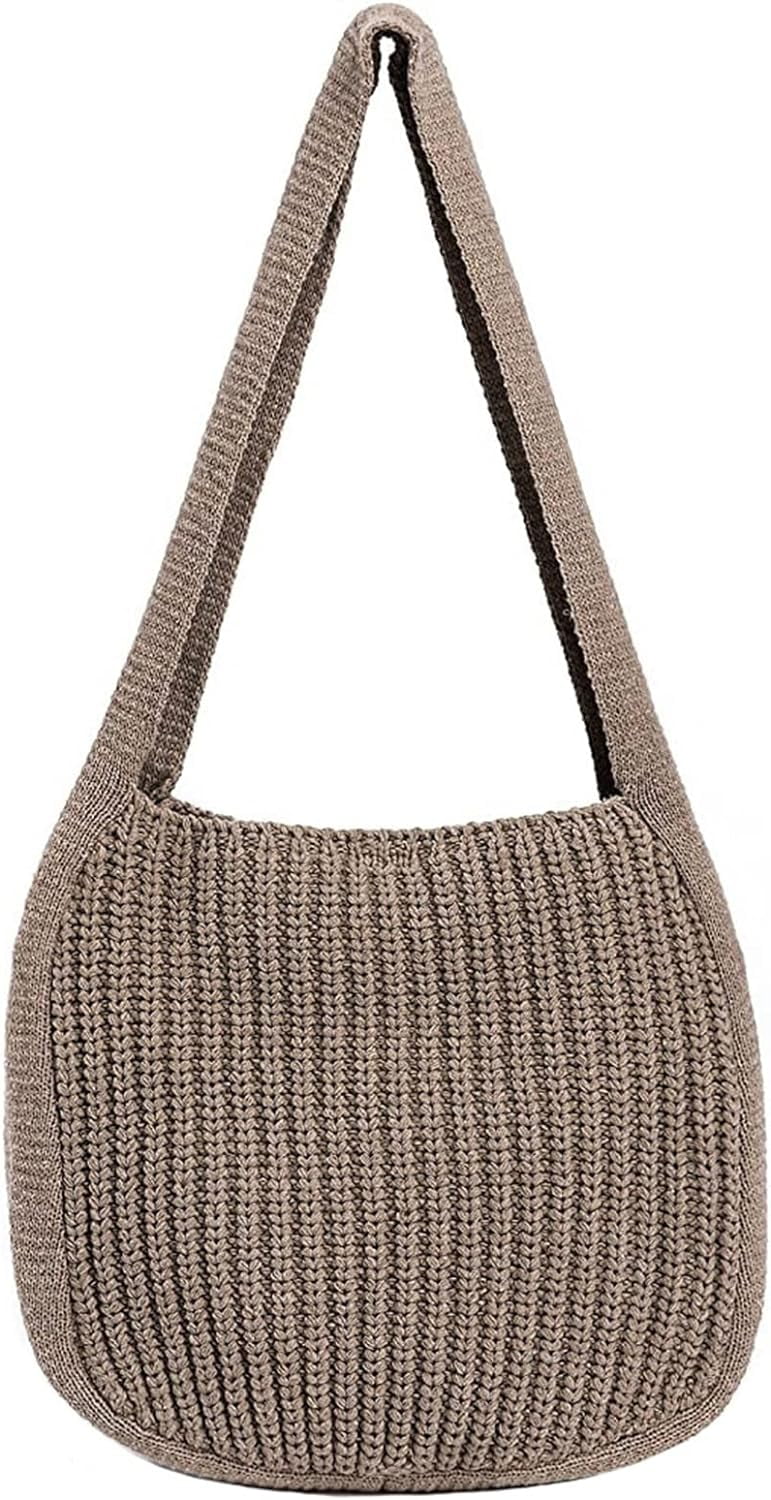 Kukuzhu Large Crochet Tote Bag for Women Casual Hobo Bag Shoulder Bag Retro Knitted Purses Handbag Beach Travel Tote Bag