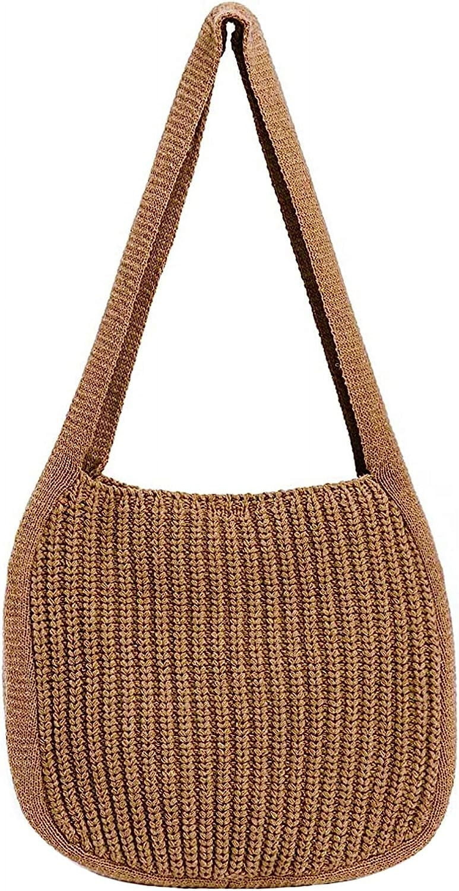 Kukuzhu Large Crochet Tote Bag for Women Casual Hobo Bag Shoulder Bag Retro Knitted Purses Handbag Beach Travel Tote Bag