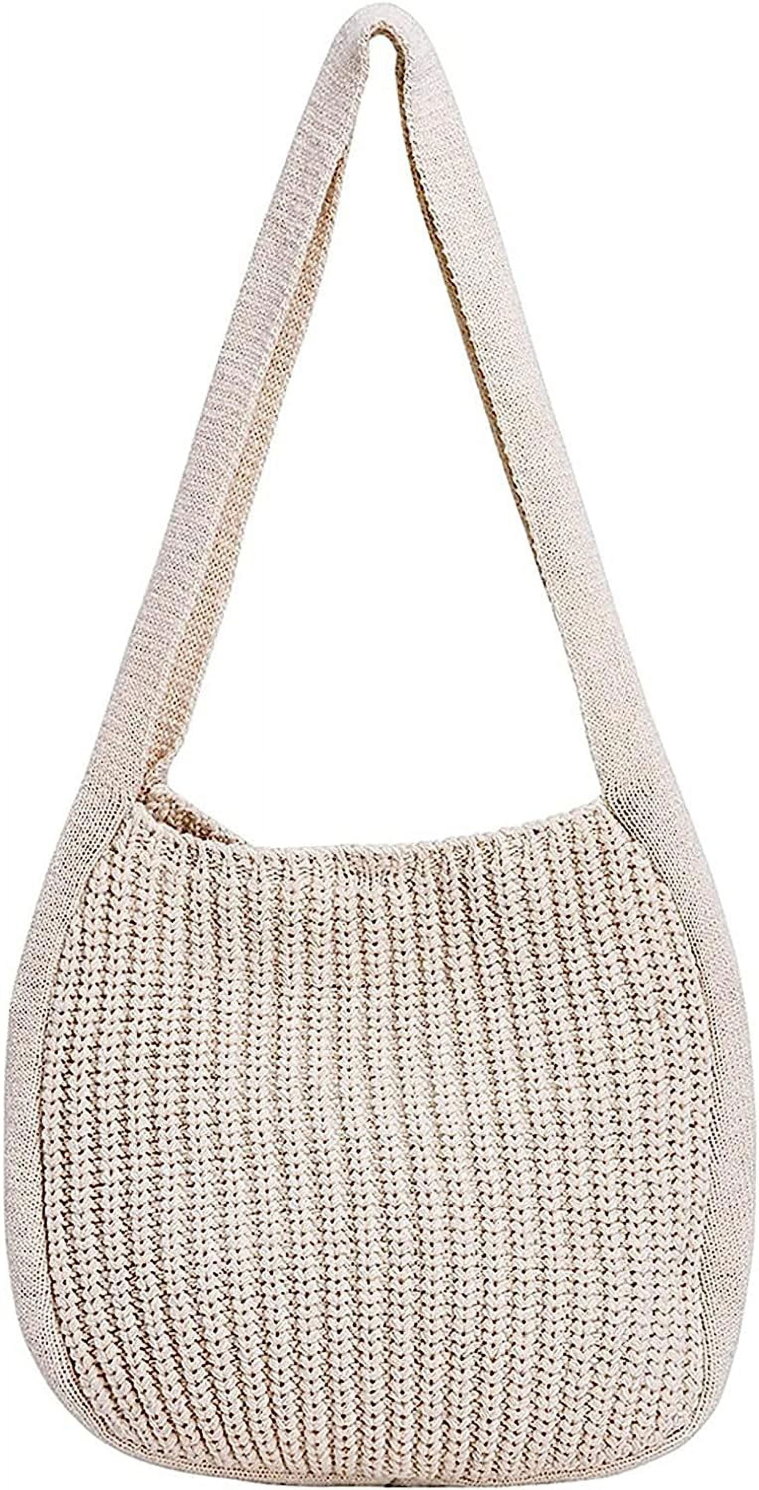 Kukuzhu Large Crochet Tote Bag for Women Casual Hobo Bag Shoulder Bag Retro Knitted Purses Handbag Beach Travel Tote Bag