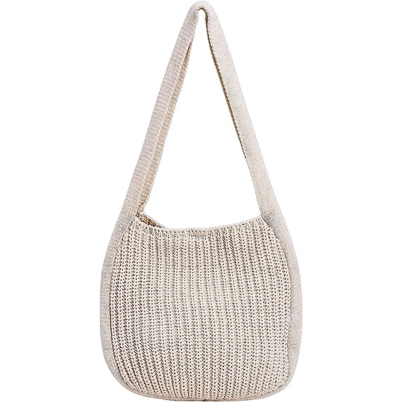 Kukuzhu Large Crochet Tote Bag for Women Casual Hobo Bag Shoulder Bag Retro Knitted Purses Handbag Beach Travel Tote Bag