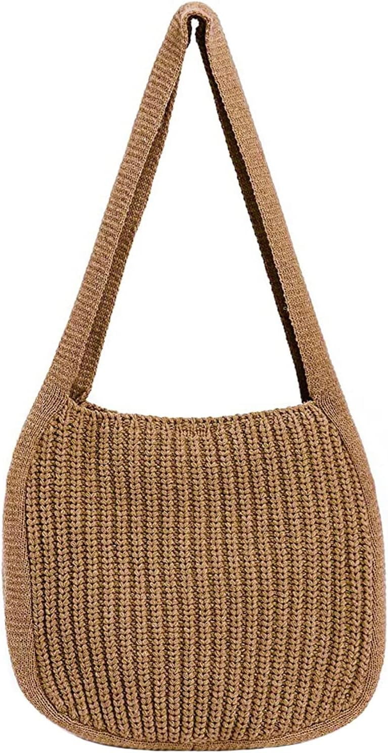 Kukuzhu Large Crochet Tote Bag for Women Casual Hobo Bag Shoulder Bag Retro Knitted Purses Handbag Beach Travel Tote Bag
