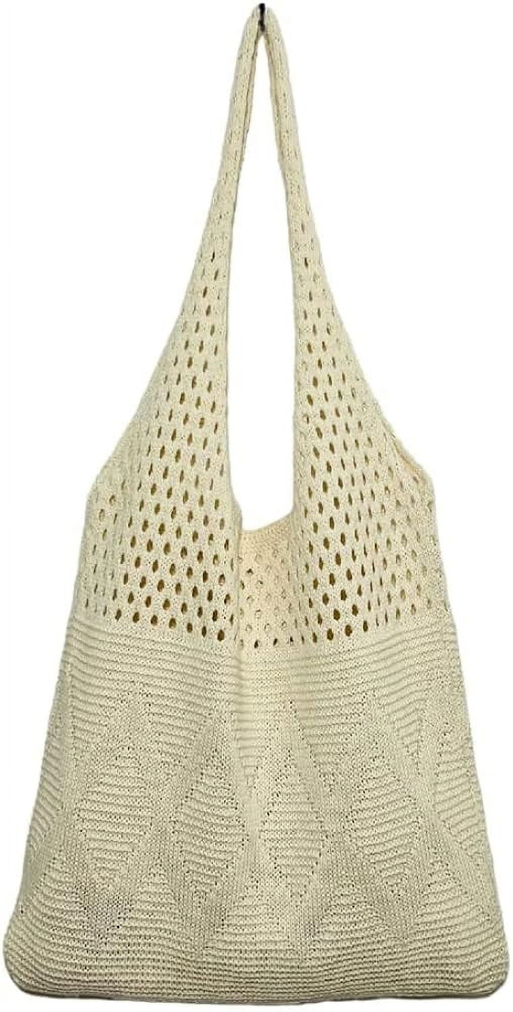 Kukuzhu Large Knit Tote Bag for Women Stylish Crochet Shoulder Bag Hobo Bag for School Travel