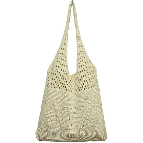 Kukuzhu Large Knit Tote Bag for Women Stylish Crochet Shoulder Bag Hobo Bag for School Travel