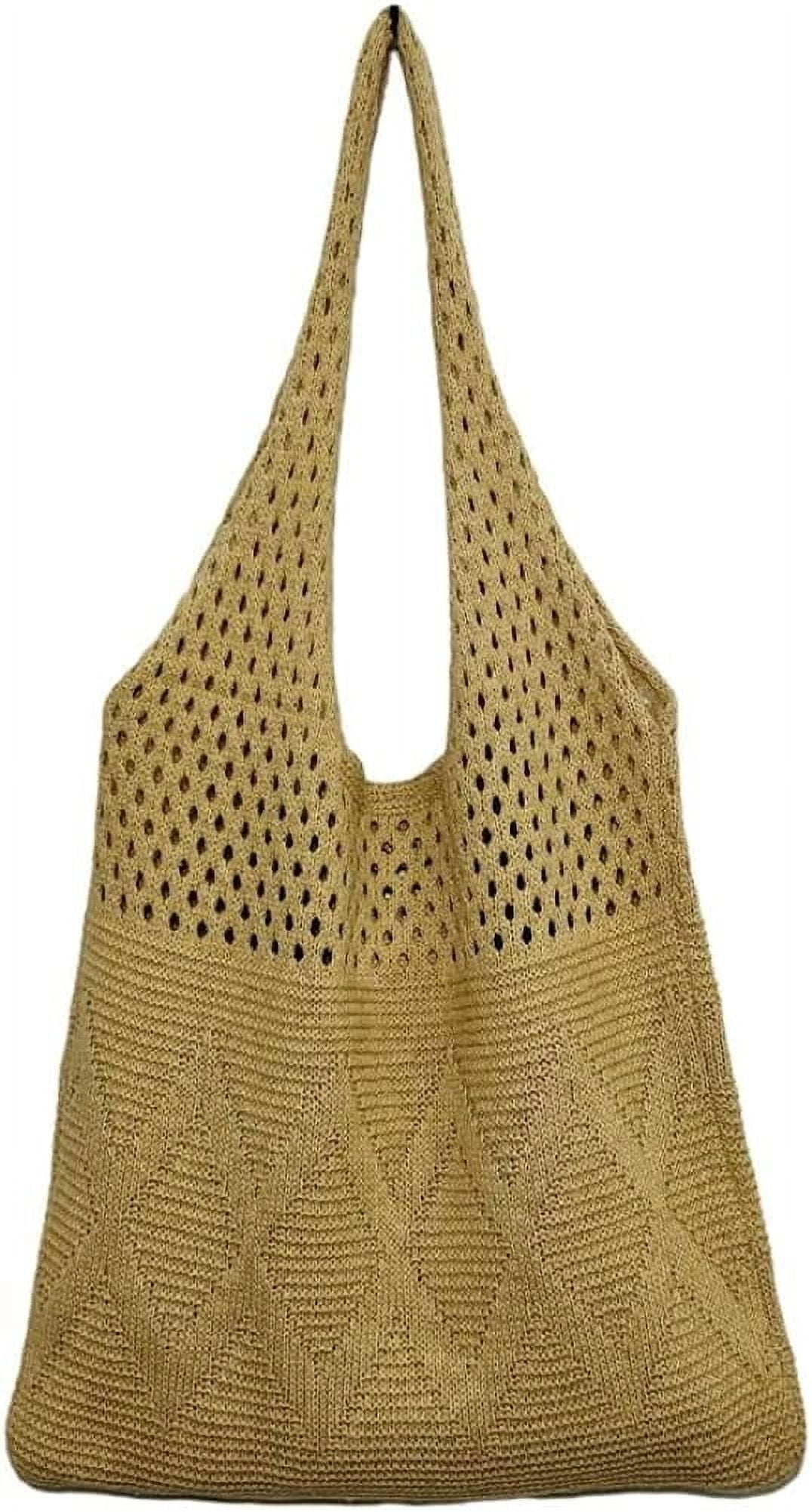 Kukuzhu Large Knit Tote Bag for Women Stylish Crochet Shoulder Bag Hobo Bag for School Travel