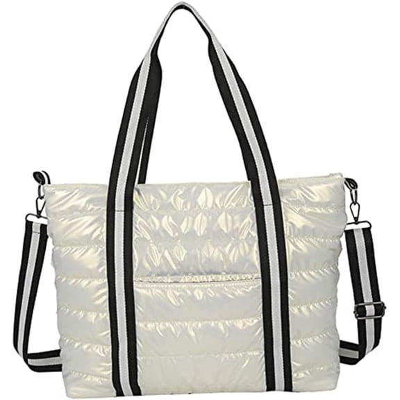 Kukuzhu Large Puffy Tote Bag for Women Lightweight Quilted Cotton Padded Shoulder Bag Winter Down Handbag Crossbody Bag