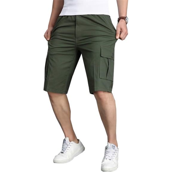 Kukuzhu Men Casual Multiple Pockets Drawstring Cargo Shorts Big & Tall Belted Shorts