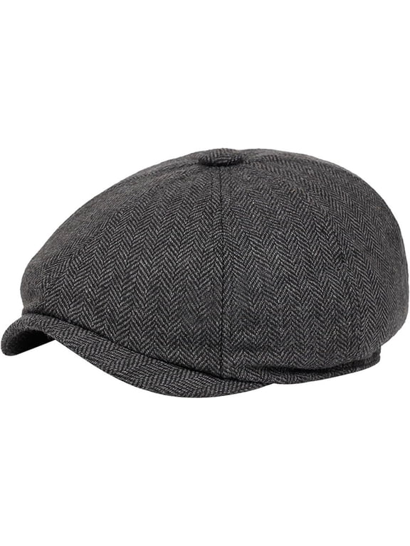 Men Newsboy-Caps for 20s Themed Party - Herringbone Newsboy-Hat 8-Panel Gatsby Flat Hat 1920s Costume Acc