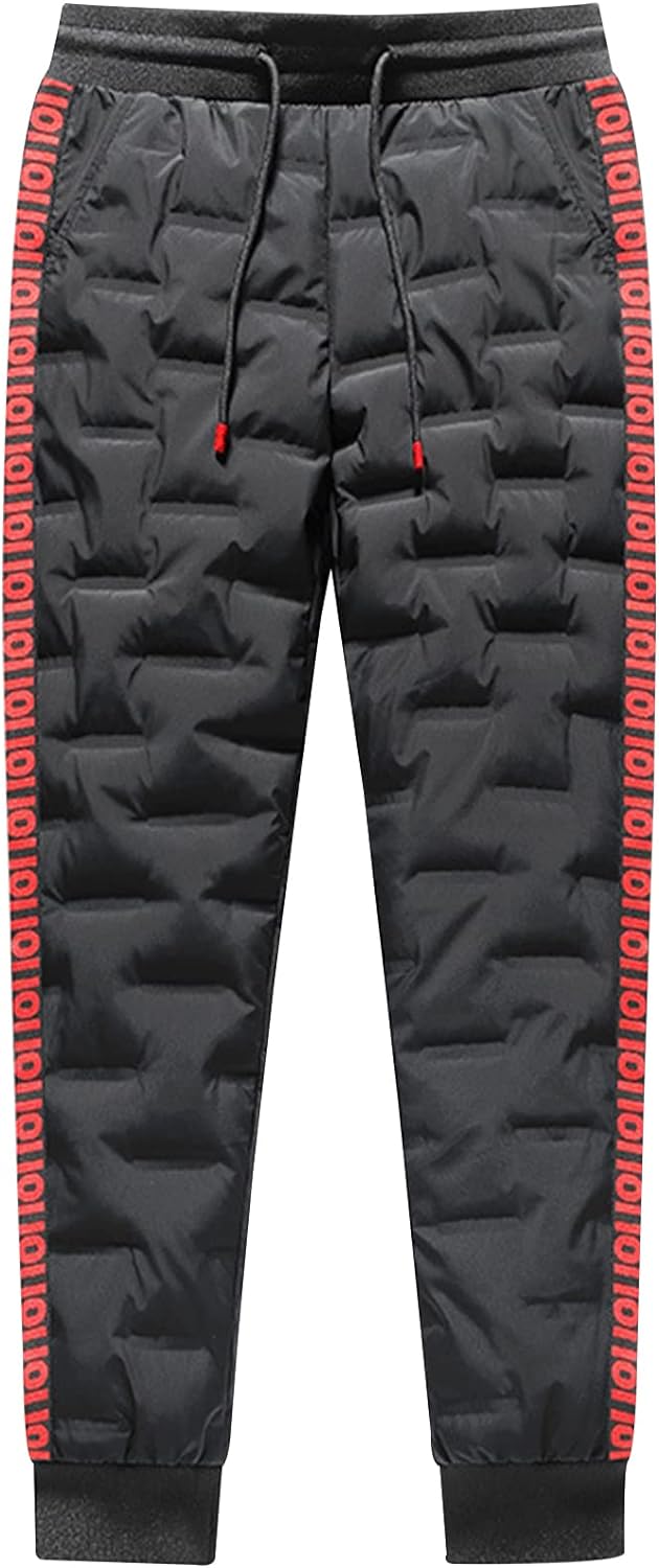 Kukuzhu Men's Winter Down Pants Elastic Waist Warm Ski Pants Trousers