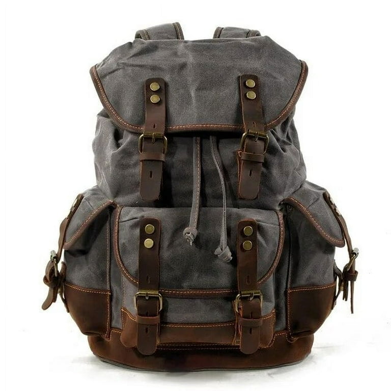 Kukuzhu Men s leather backpack for men mochila hombre High Capacity Waxed Canvas Vintage Backpack for School Hiking Travel Rucksack Walmart