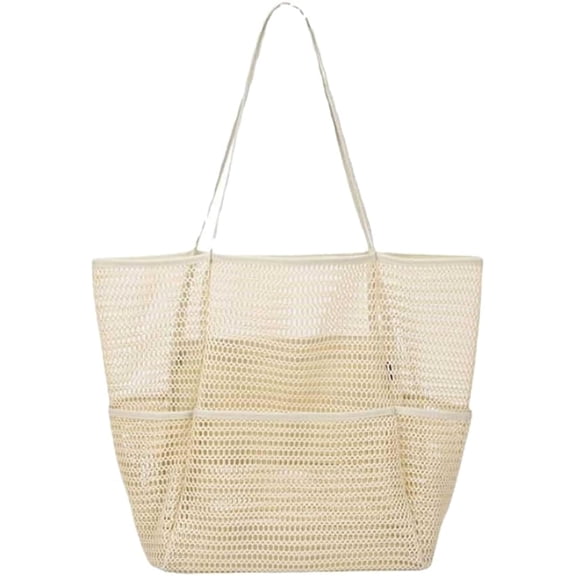 Kukuzhu Mesh Beach Tote Bag for Women Multiple Pockets Shoulder Handbag Travel Shopper Swimming Bag Accessories Pool Bag