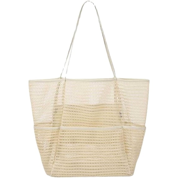 Kukuzhu Mesh Beach Tote Bag for Women Multiple Pockets Shoulder Handbag Travel Shopper Swimming Bag Accessories Pool Bag
