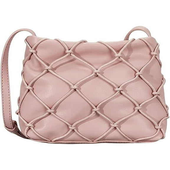 Kukuzhu Mesh Tote Bag for Women Grid Woven Shoulder Bag Small Leather Crossbody Bag Soft Clutch Purse Womens Square Bags