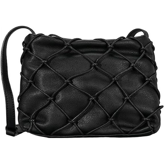 Kukuzhu Mesh Tote Bag for Women Grid Woven Shoulder Bag Small Leather Crossbody Bag Soft Clutch Purse Womens Square Bags
