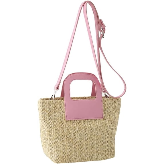 Kukuzhu Mini Beach Straw Shoulder Bag Women Trendy Summer Woven Travel Straw Bucket Tote Bag