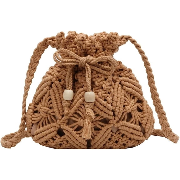 Kukuzhu Mini Clutch Tote Handbag Crossbody Bucket Bag Drawstring Handbag Beach Woven Fishing Net Bag Pouch Purse