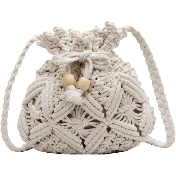 Kukuzhu Mini Clutch Tote Handbag Crossbody Bucket Bag Drawstring Handbag Beach Woven Fishing Net Bag Pouch Purse